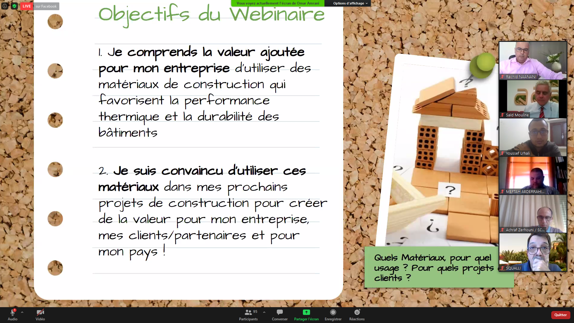 Intervention  de M.Said Mouline au webinaire Atelier de partage sur les bonnes pratiques d’efficacité énergétique dans le secteur du Bâtiment  'intitulé « les matériaux de construction vers une performance thermique et durable du bâtiment""